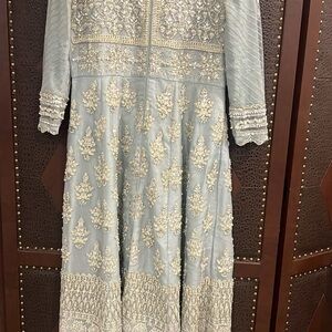 Elegant Embroidered Maxi Dress - Silver